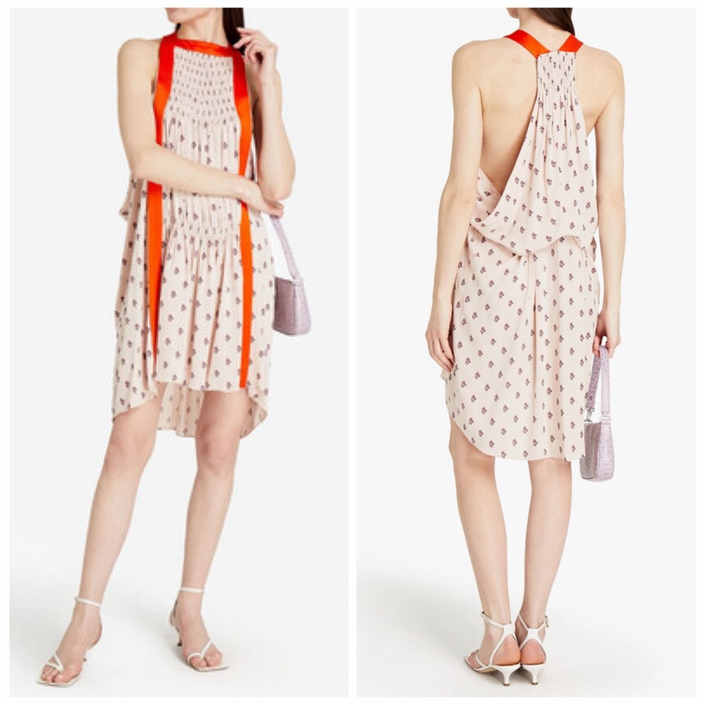 Valentino White Orange Mini Dress Halter Scarf Print 4 Resort Cocktail Boho 🟡 - Picture 2 of 14